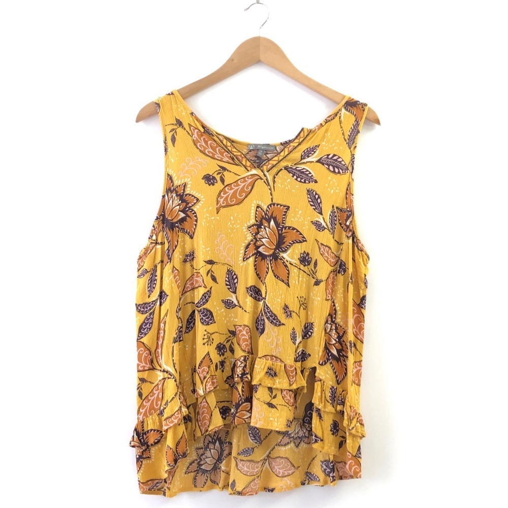 Wit & Wisdom Women's Plus Yellow Floral Tank Top 1X